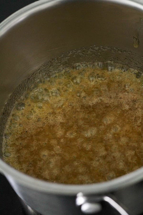 butter and sugar melted in a saucepan.