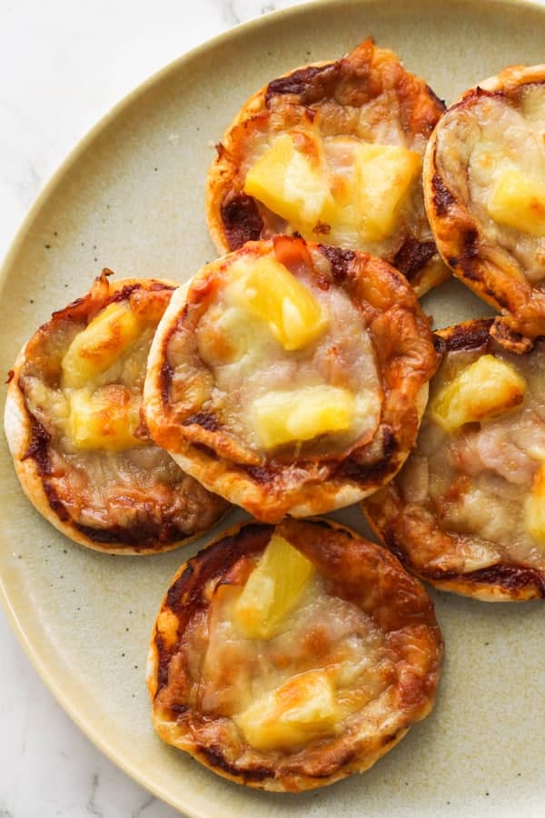 mini pizza bites on a plate.