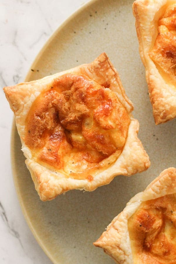 mini bacon and egg pie on a plate.