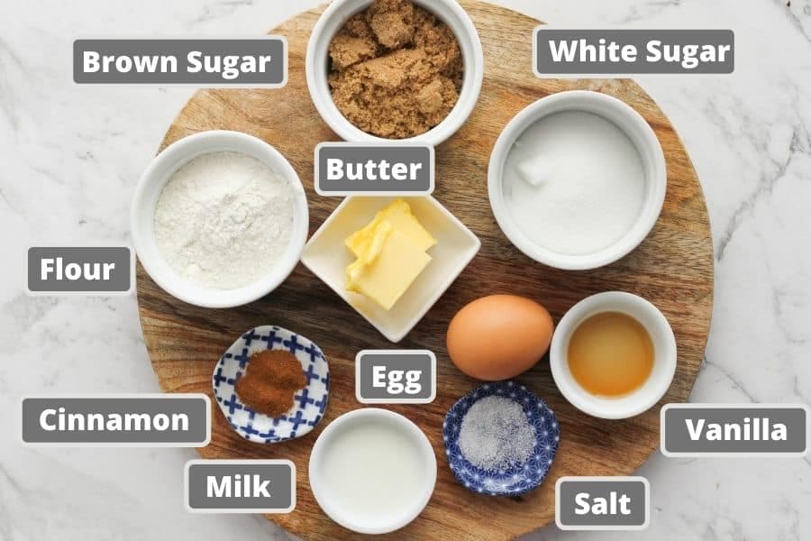 muffins ingredients on a wooden board.