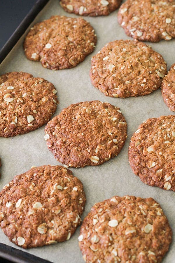 anzac biscuits on a tray.