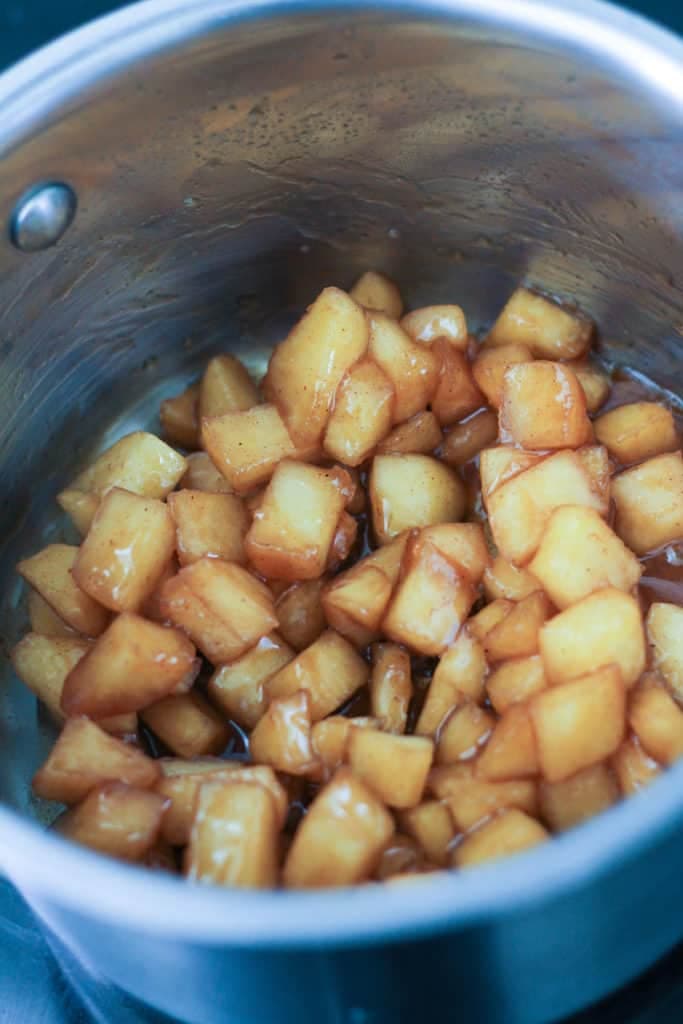 diced apples in a saucepan.