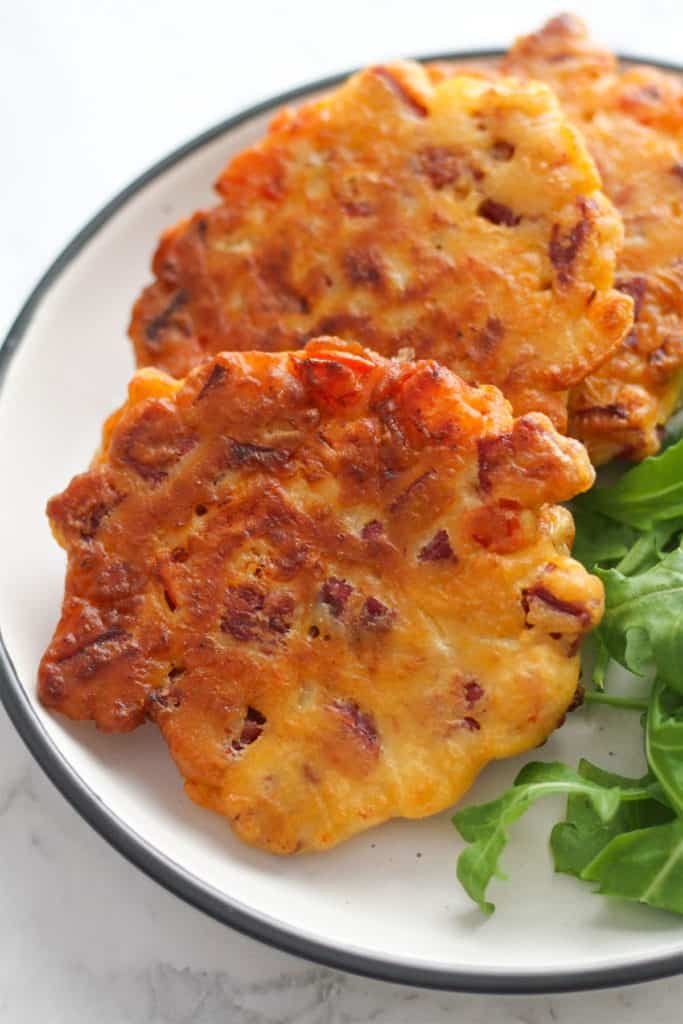 fritters on a white plate.