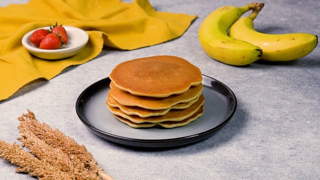 Stack of protein pancakes on a plate