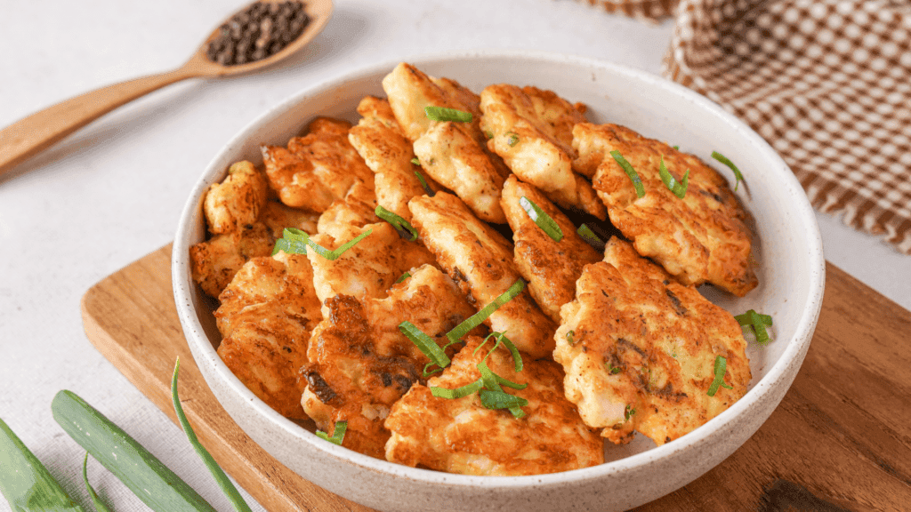 Chicken Fritters on the white plate