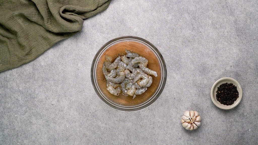 Shrimp in mixing bowl