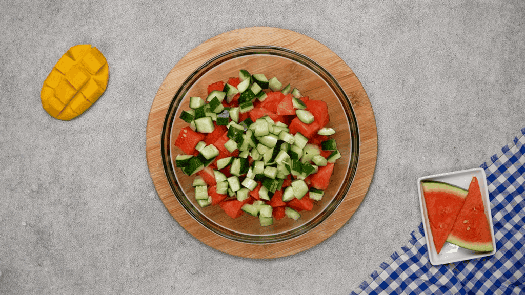 cucumber and watermelon cubed
