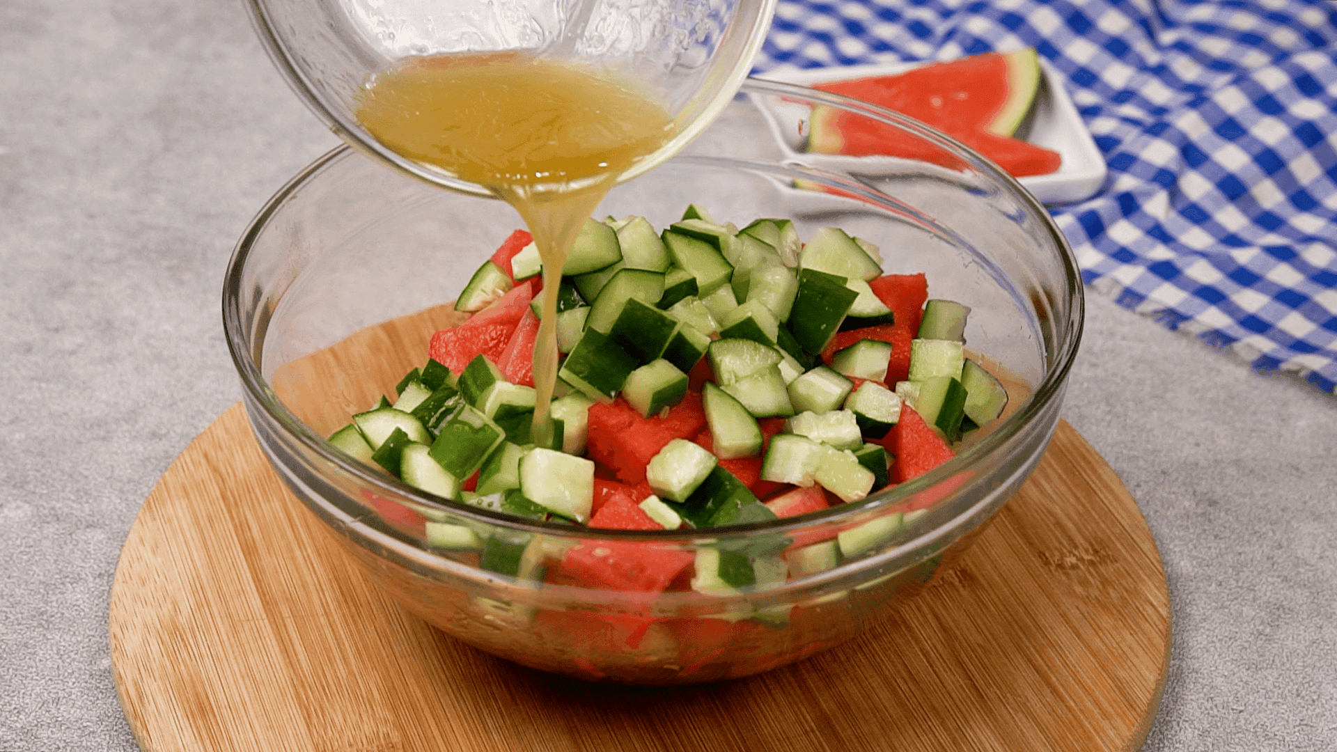 Drizzle about half of the dressing over the fruit and gently toss to coat everything evenly.