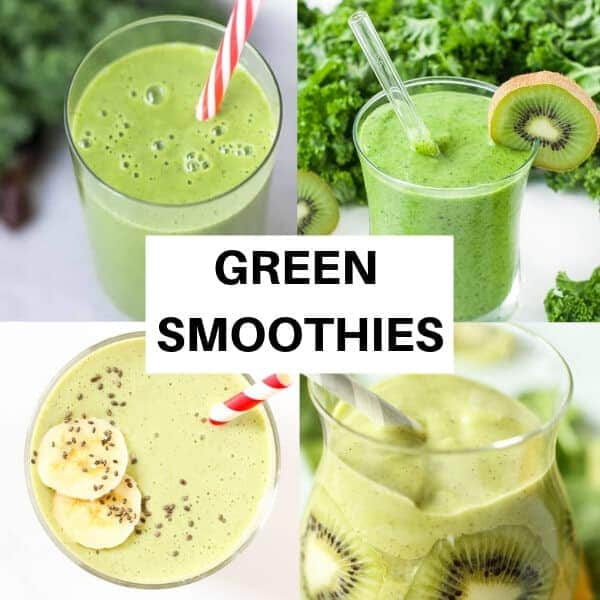 collage of green smoothie pictures
