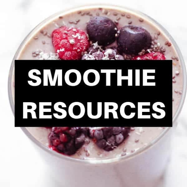 a picture of a purple smoothie with berries on top with smoothie resources written over it