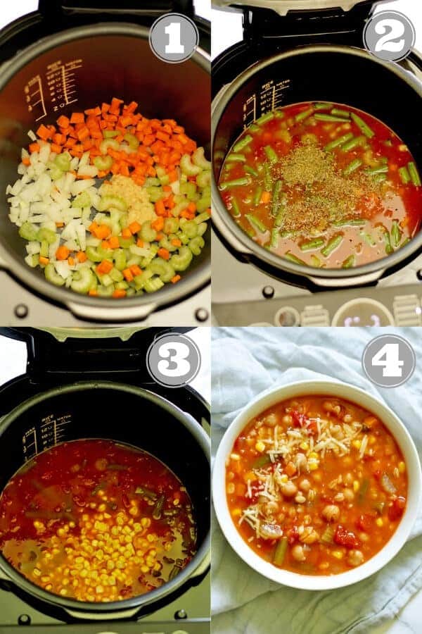 step by step collage of how to make vegetable barley soup