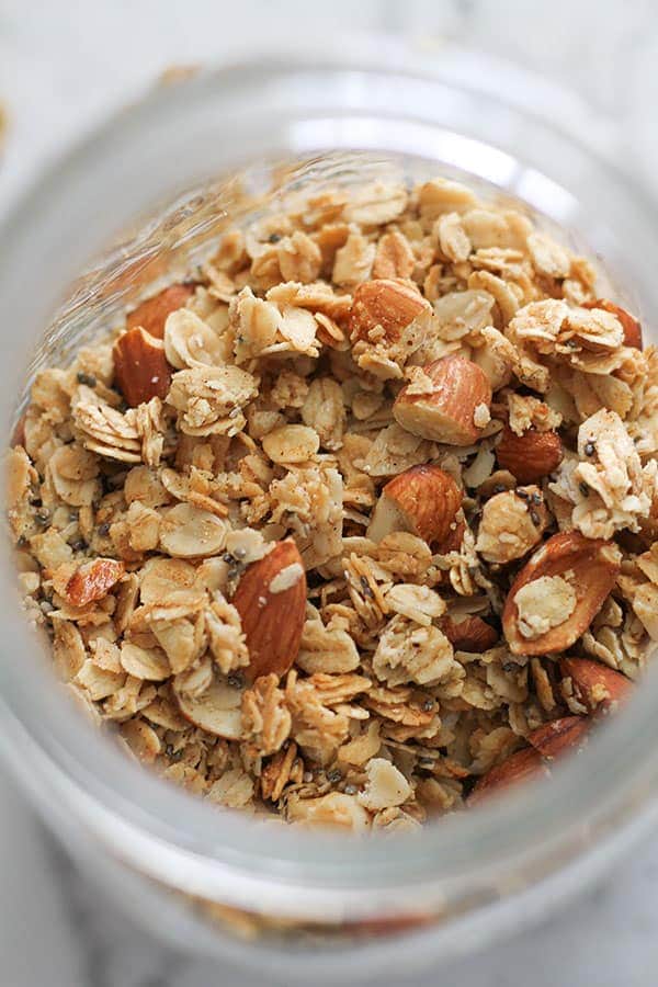 granola in a glass jar.
