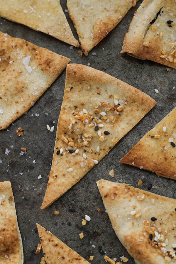pita chips on a baking tray.