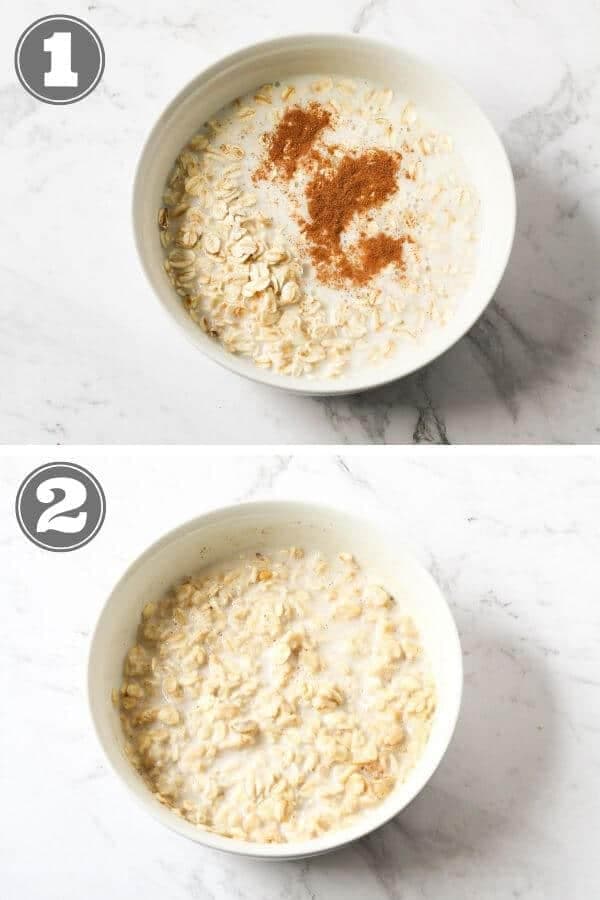 step by step photo instructions on how to make oatmeal in the microwave.