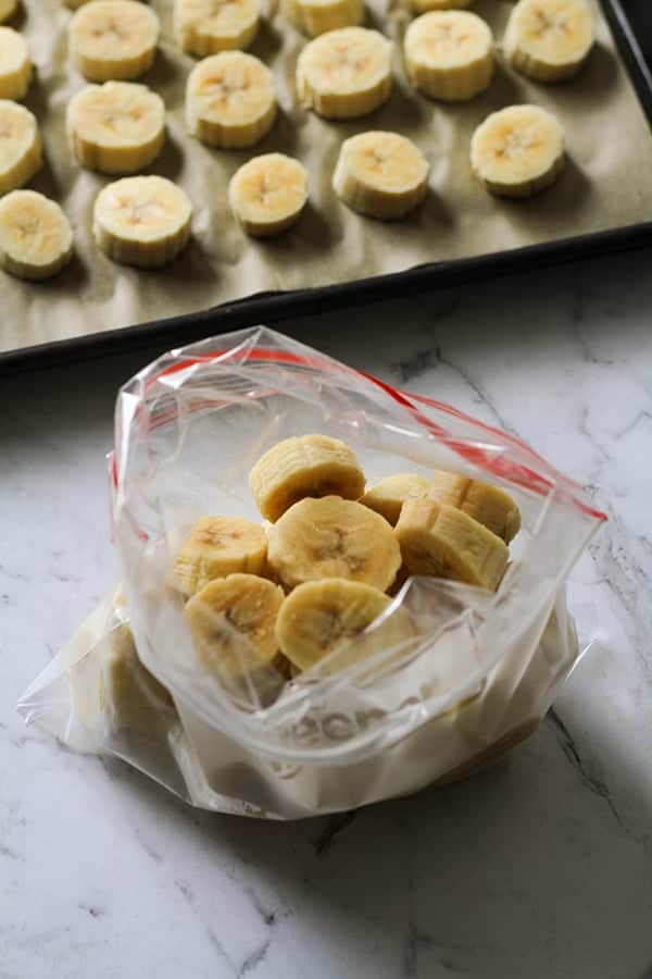 banana slices in a ziplock bag.