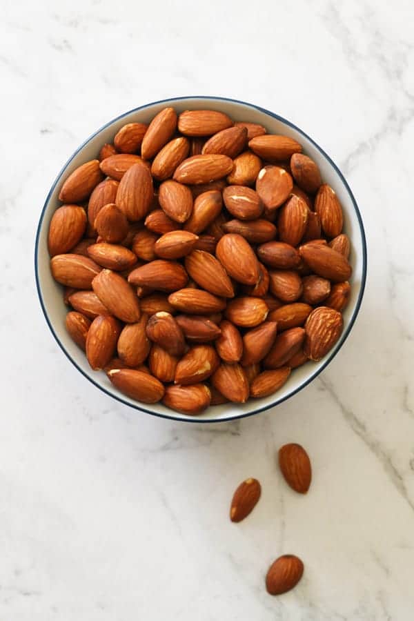 dry roasted almonds in a small bowl.