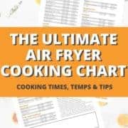Image of a chat with text overlay "The ultimate air fryer cooking chart".