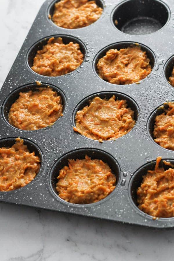 cupcakes in a muffin tray ready for the oven.