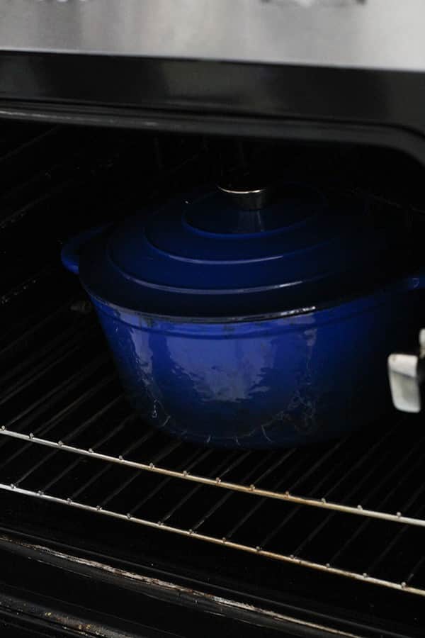 dutch oven in an oven.