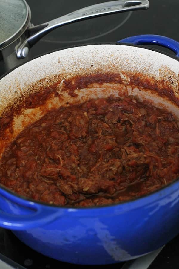 braised beef in a dutch oven.