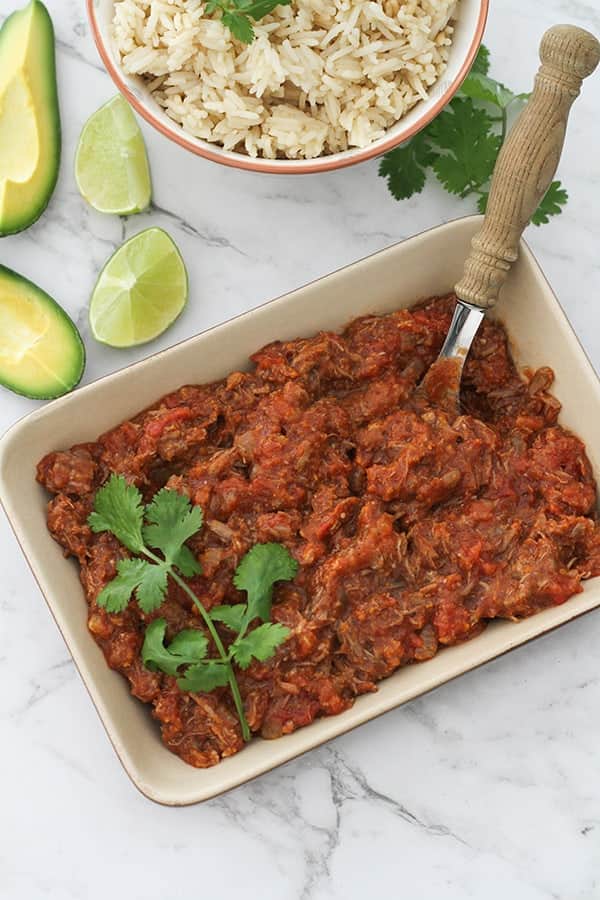 braised beef in a serving dish.