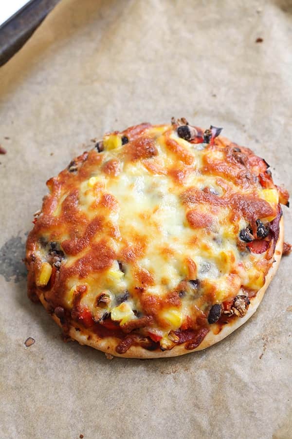 pizza on a baking tray.