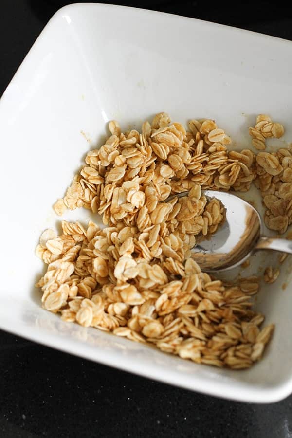 apple crisp topping ingredients in a bowl.