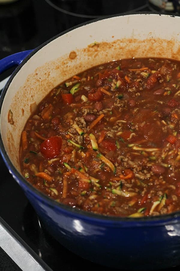 chilli cooking in a large pot.