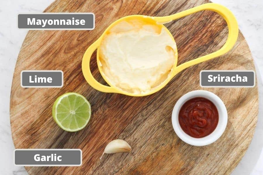 ingredients on a wooden board.