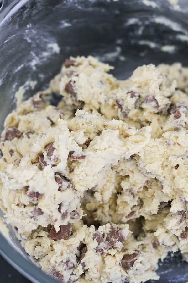 shortbread cookie mixture in a glass bowl.