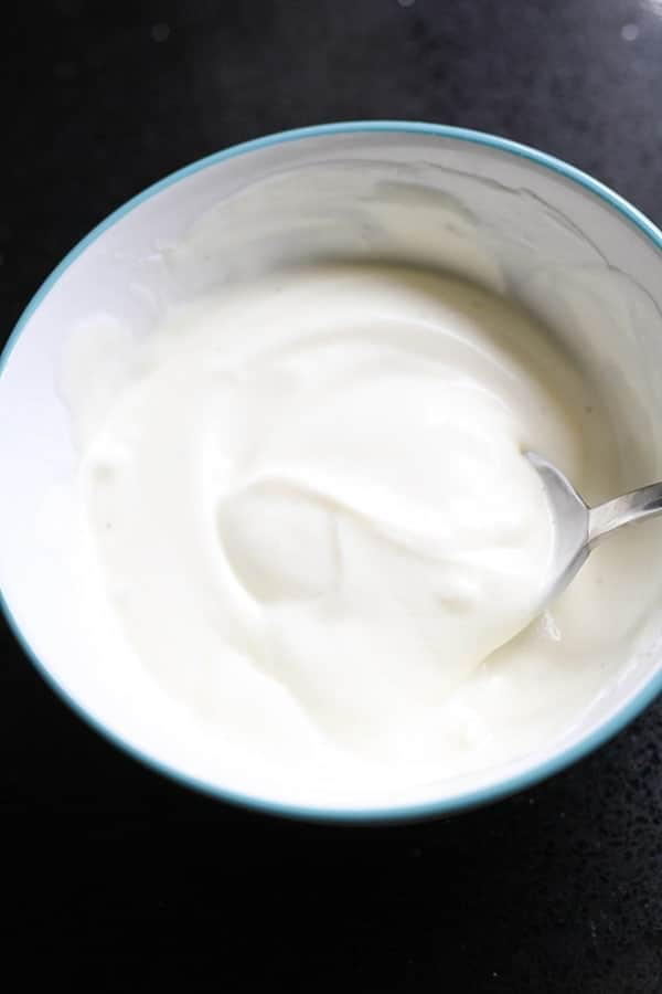 the sauce in a white bowl.