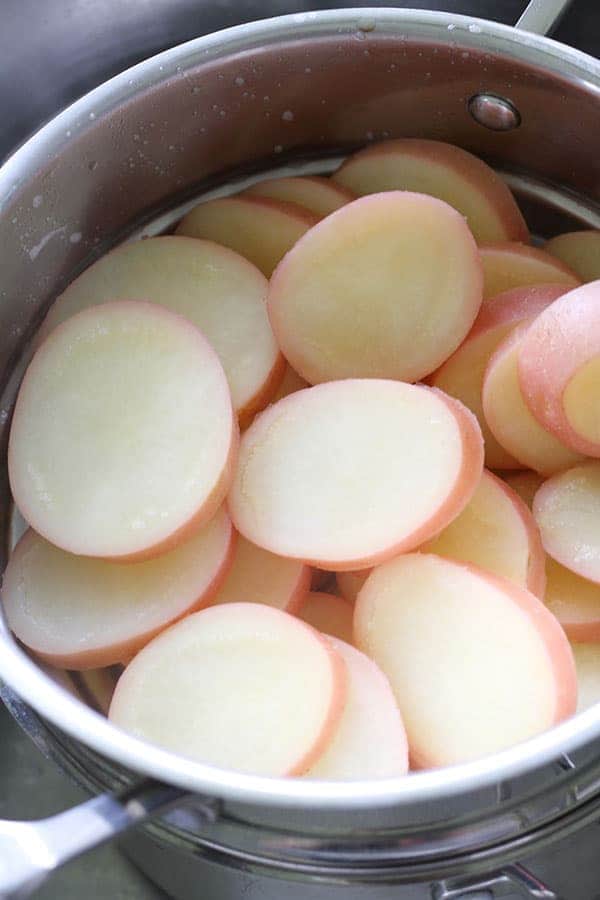 potato round in a colander.