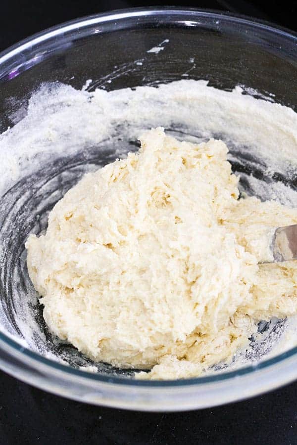 scone dough in a glass bowl.