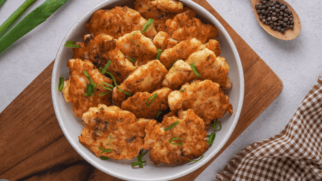 Chicken Fritters on the white plate