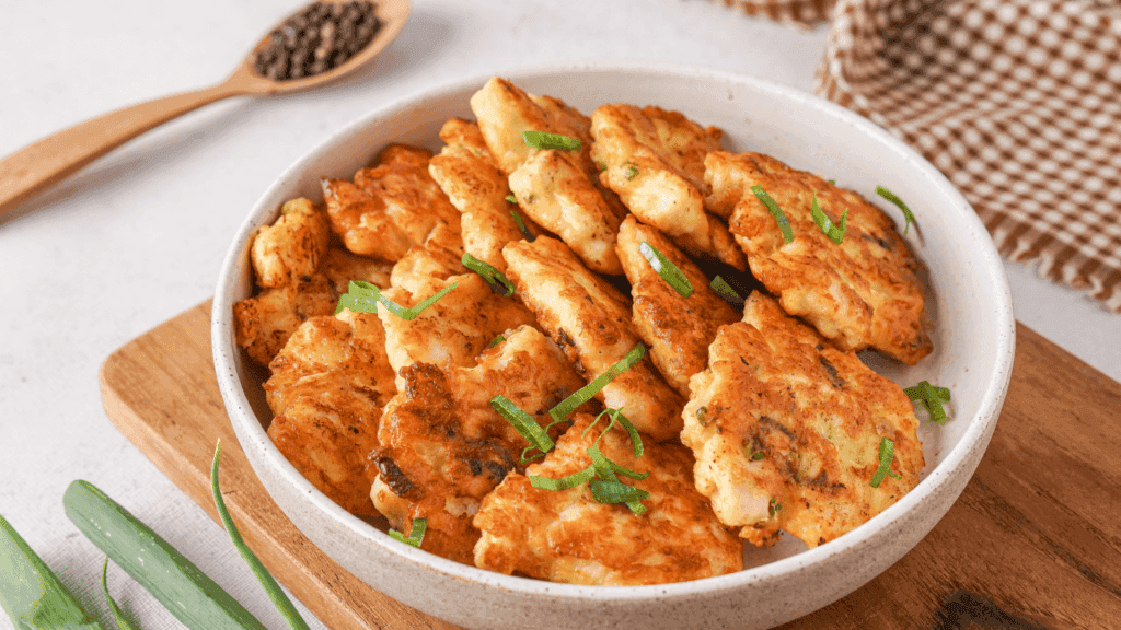 Chicken Fritters on the white plate