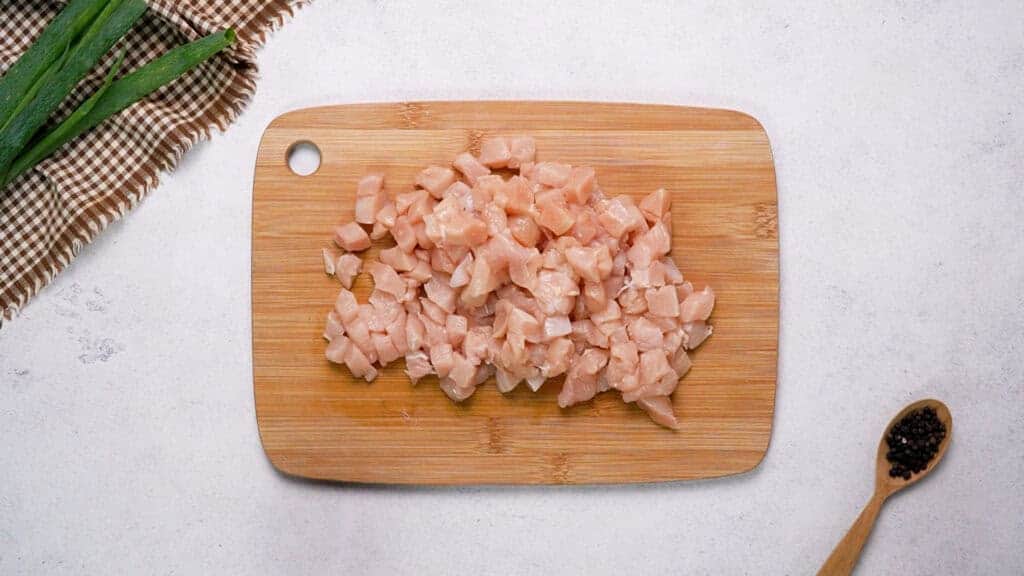 Diced Chicken on cutting board