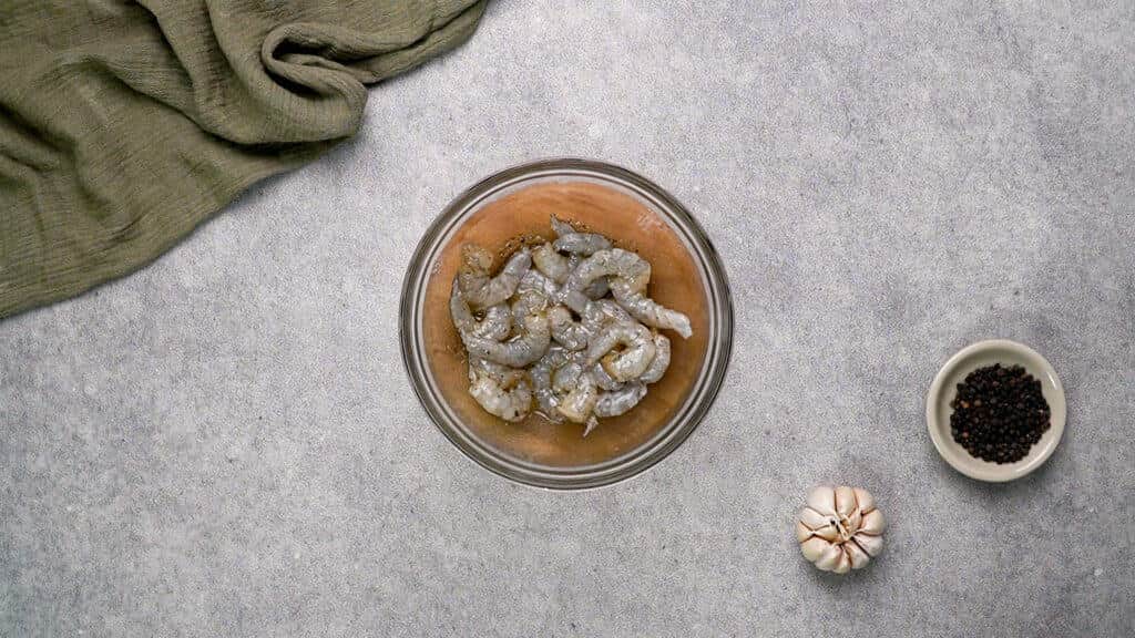 Shrimp in mixing bowl