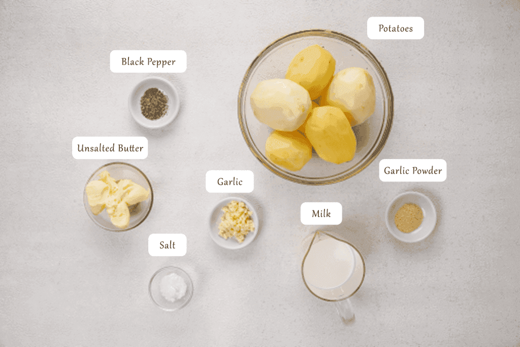Ingredients for the garlic mashed potatoes